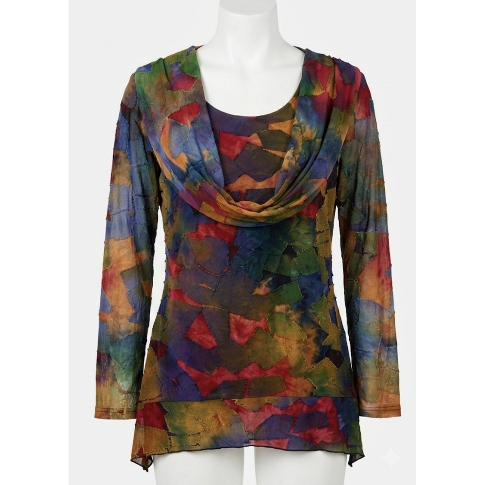 Feratelli Abstract Print Mesh Cowl Neck Long Sleeve Top‎ M Tunic Artsy
Lagenlook
